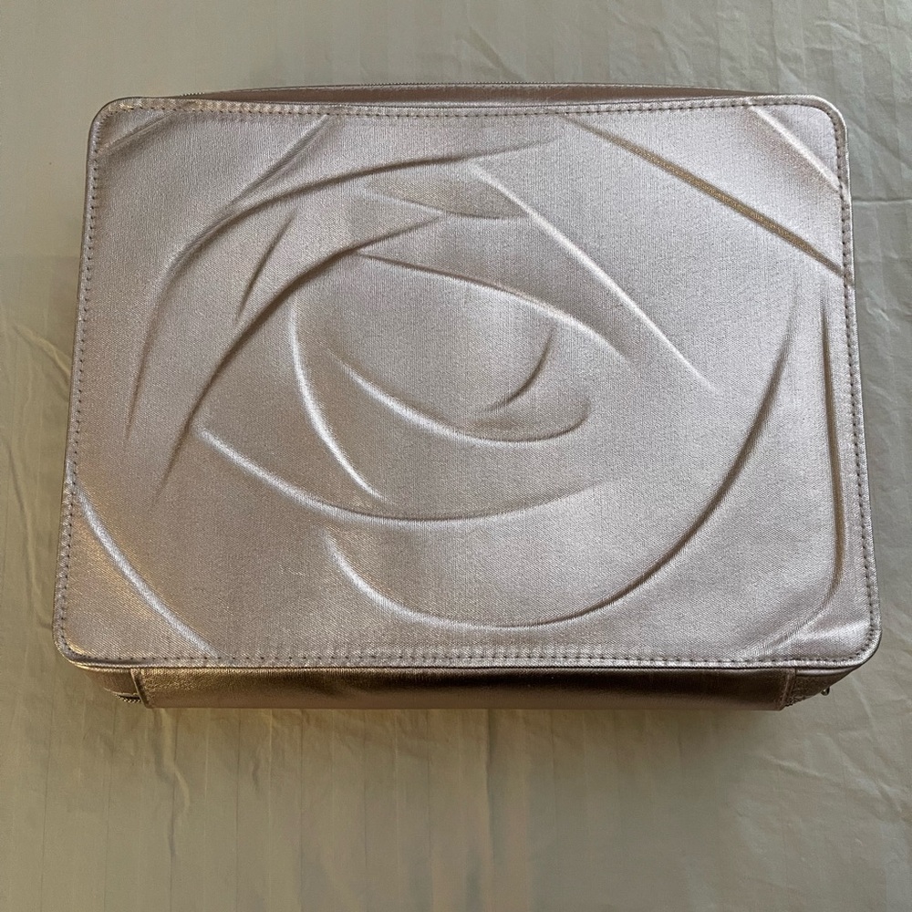 Lancome Silver Cosmetic Bag with Embossed Rose Design